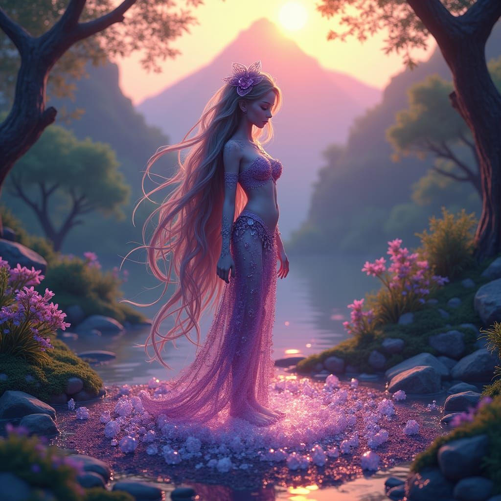 Mystical Crystal Being in Forest, Dreamlike Anime Art