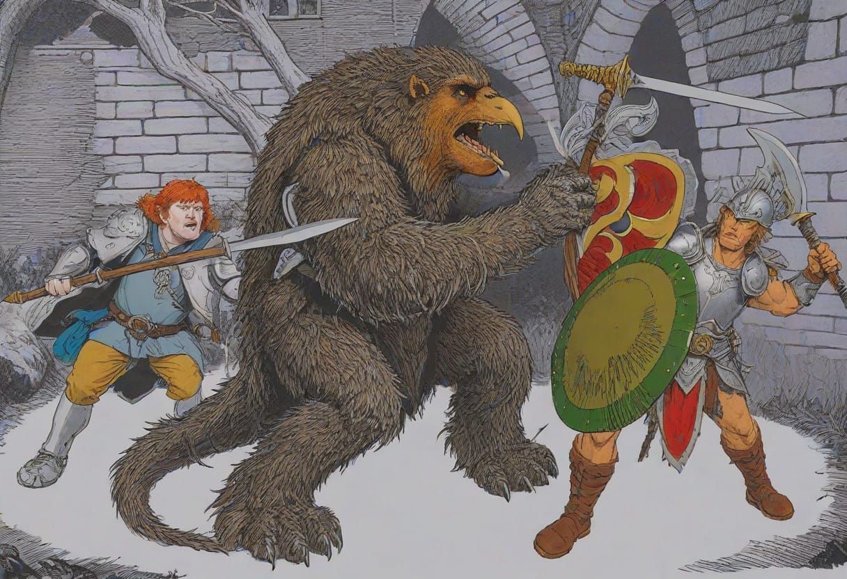 Epic Medieval Battle Against a Fearsome Owlbear