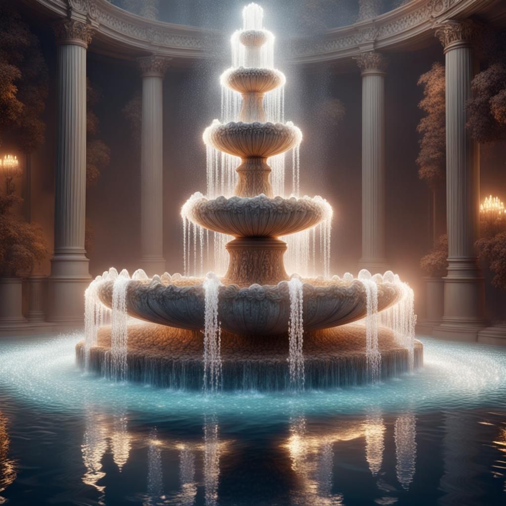 Sparkling Crystal Fountain in Dramatic Digital Painting