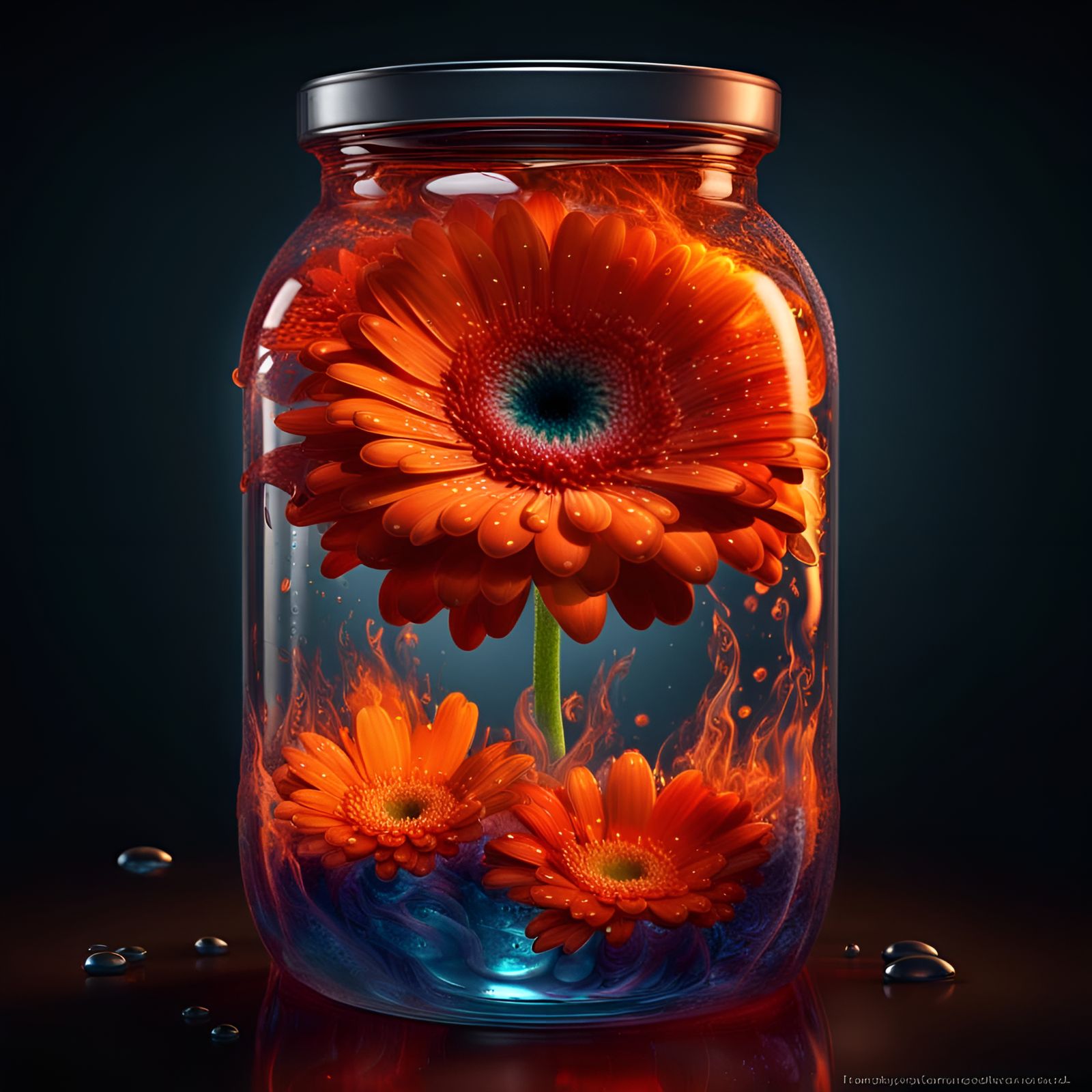 Gerbera flower in glass jar full of water