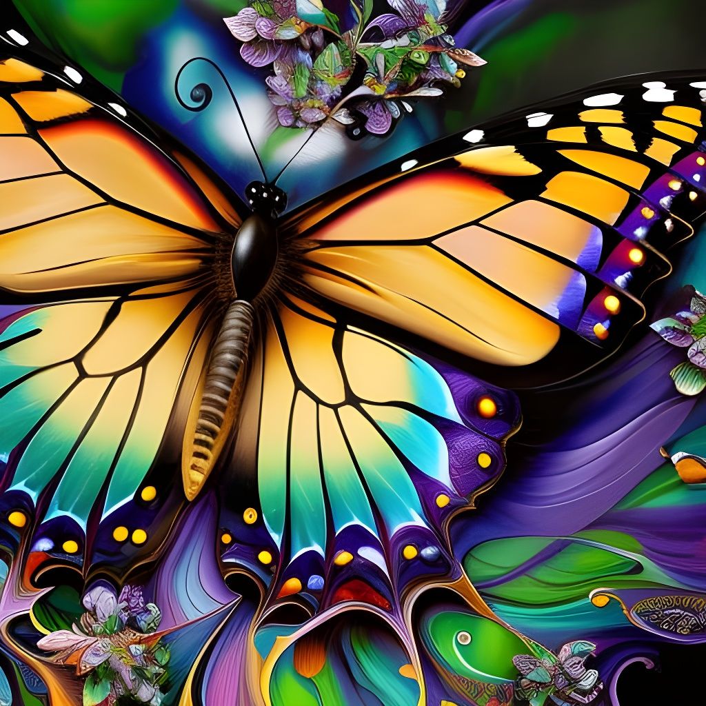 Intricate Butterfly in Flowing Ink Style