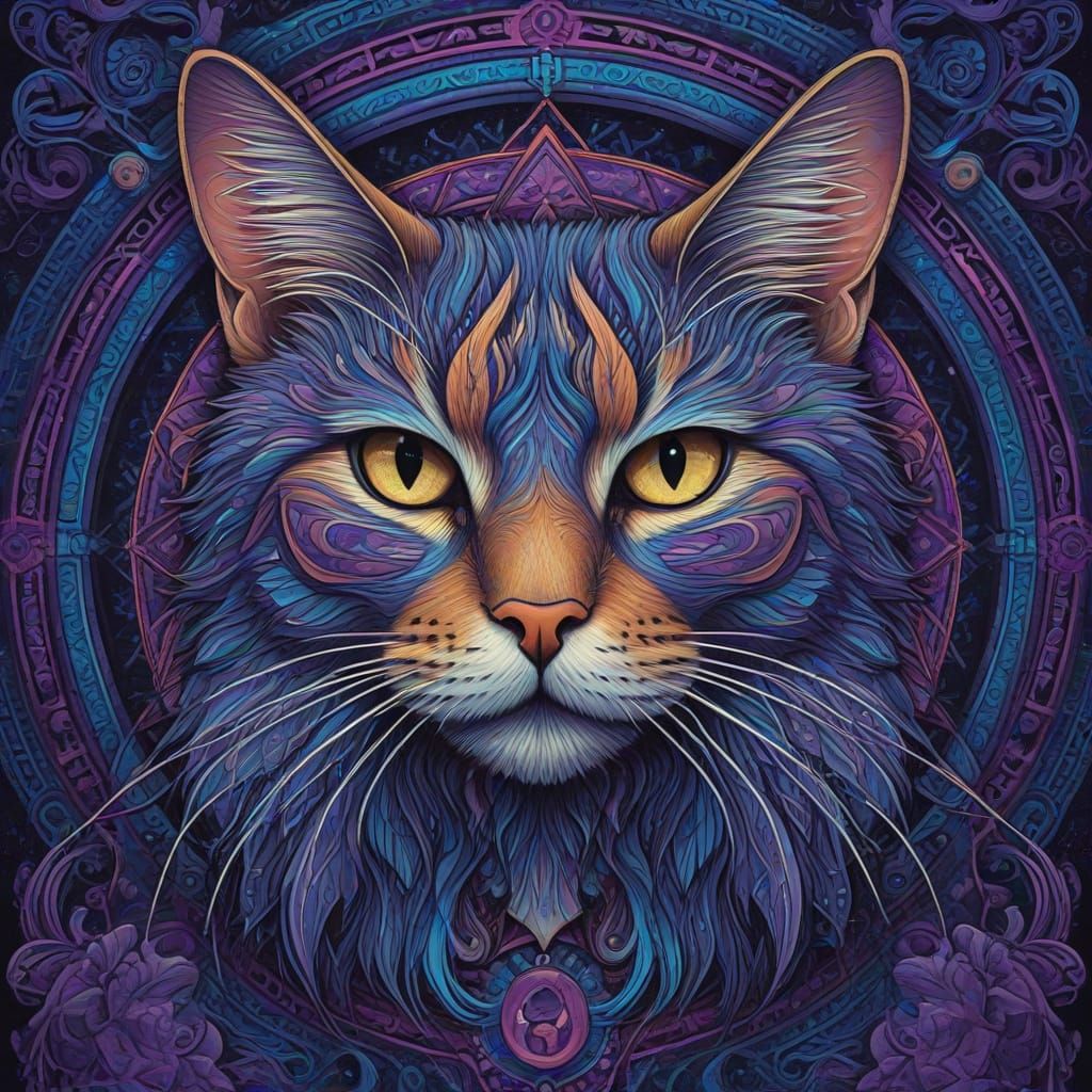 Art Nouveau Cat Amidst Geometric Shapes