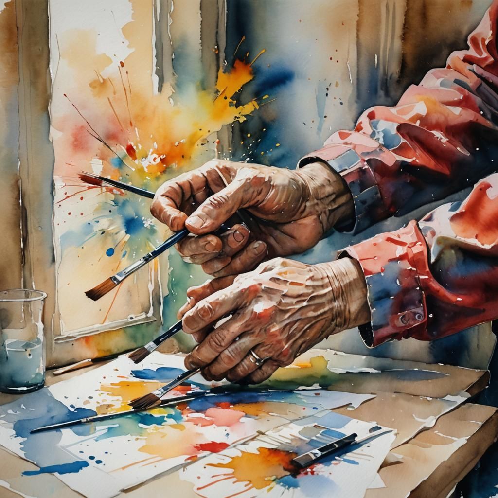 Impressionistic Watercolor of Blind Artist's Hands