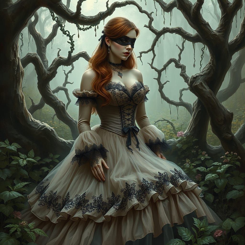 Ethereal Gothic Beauty in a Dark, Whimsical Garden