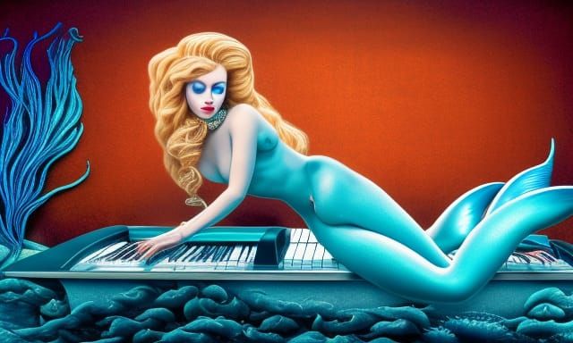 Blond Mermaid Plays Piano Underwater in Film Noir Style