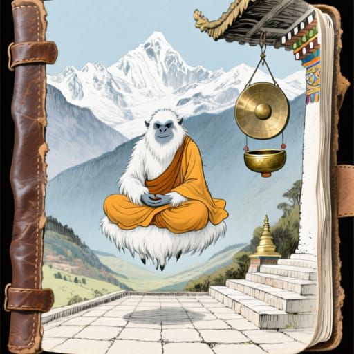 Meditating Yetis in Shangri-La Sketch