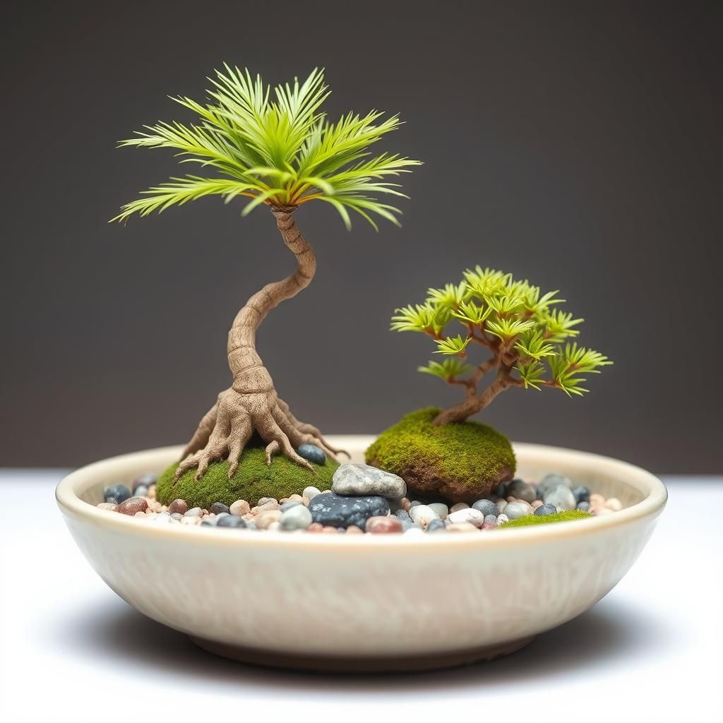 Bonsai Palm in Zen Garden: Miniature Landscape