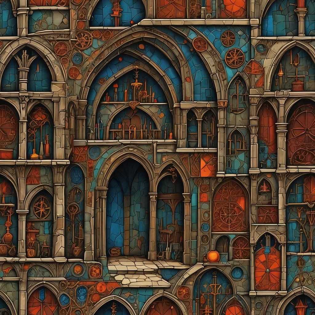 Abstract Medieval Lair in Complementary Colors