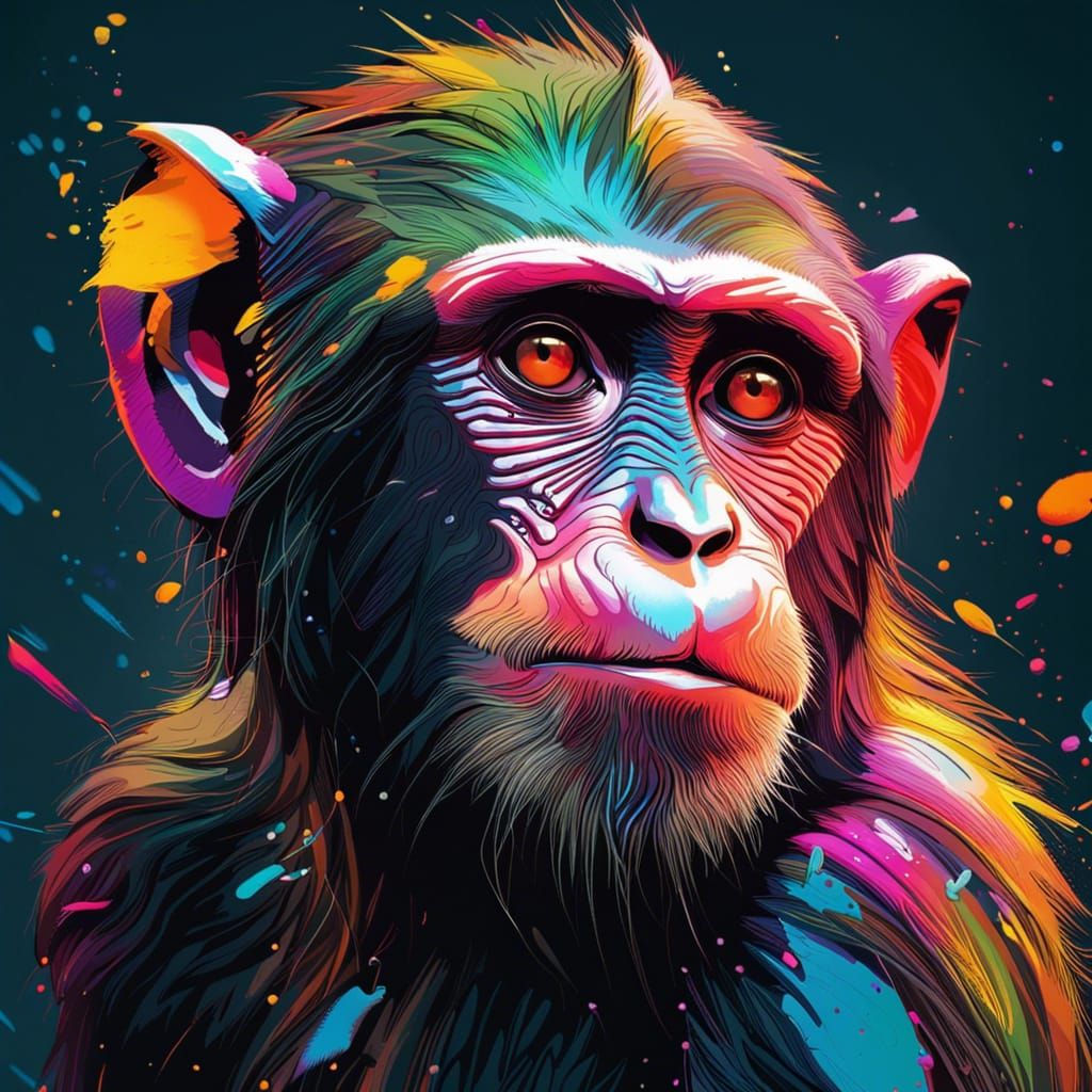 Hyperrealistic Monkey Portrait with Splash Art Background