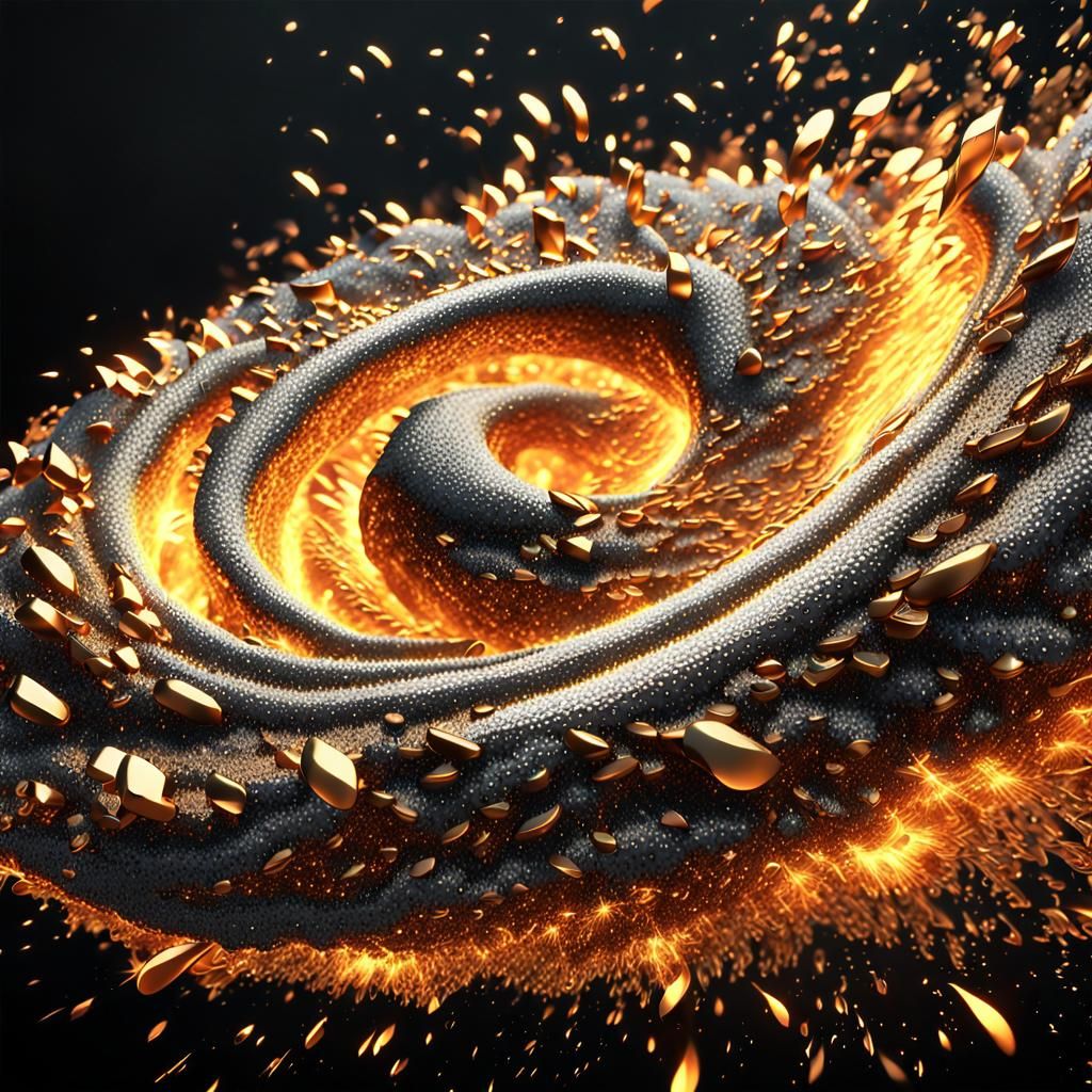 Surreal Abstract Shape Engulfed in Fiery Gold Sparkles