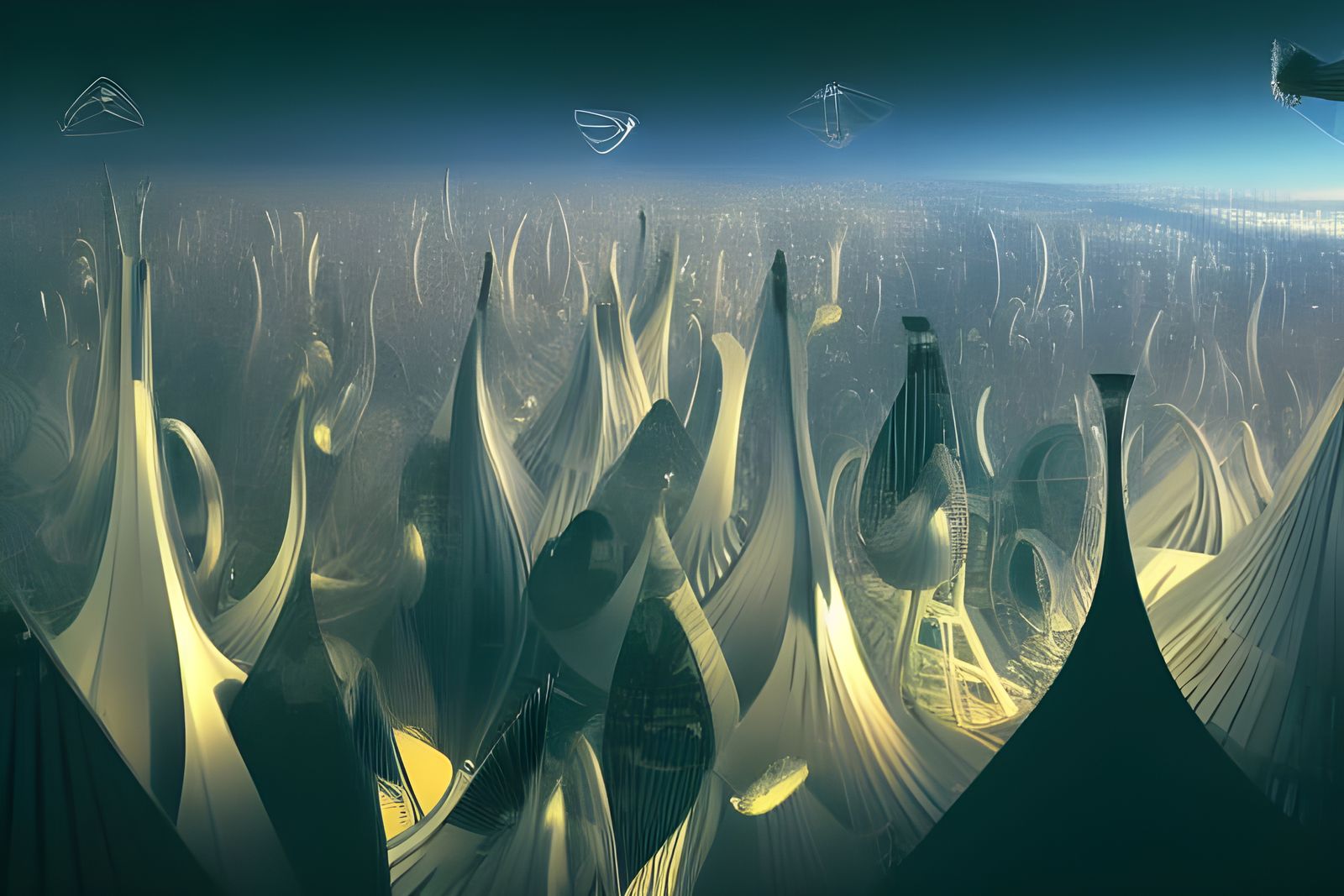 Futuristic Endless City Aerial View in Hypermaximalist Style