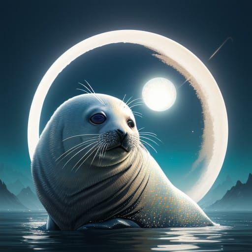 Regal Seal Radiating Divine Glowing Aura in Ethereal Landsca...