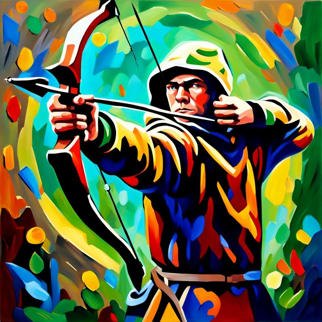 Robin Hood Target Practice: Neo-Impressionist Oil Painting