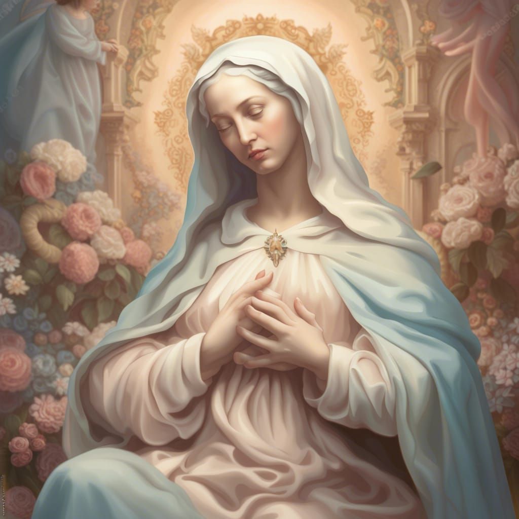 Baroque Mother Mary Painting in Pastel Colors