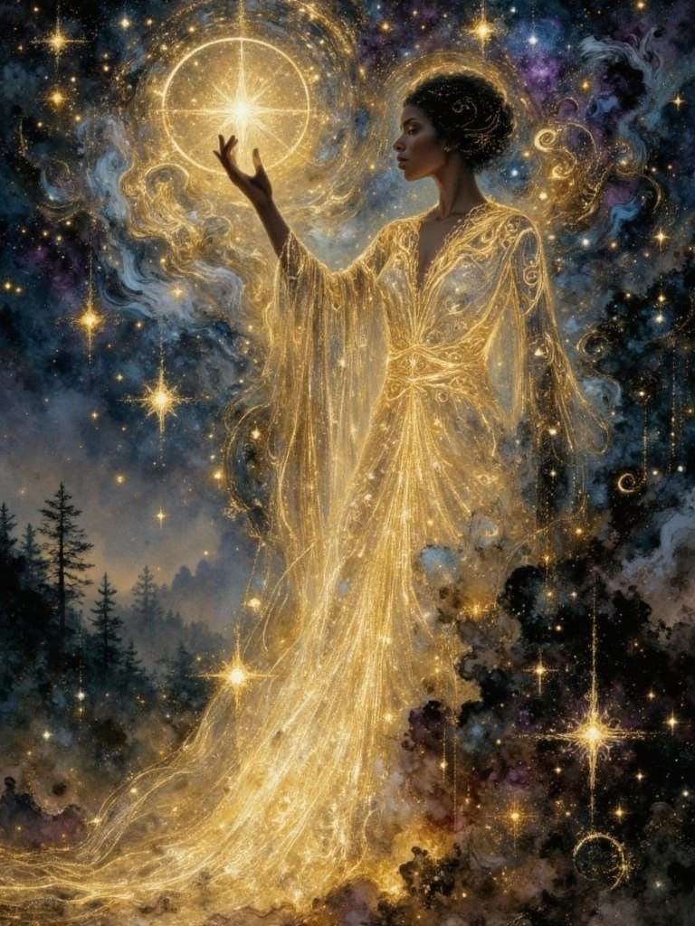 Mystic Prophetess in Jewel-Toned Symbolist Oil Painting