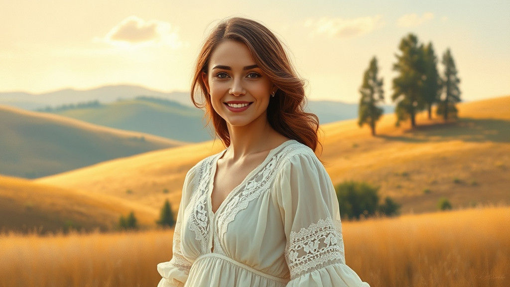Serene Woman in Tranquil Landscape as Oil Painting