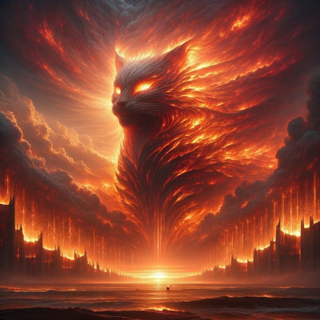 Majestic Cat in Wall of Fire Sunset