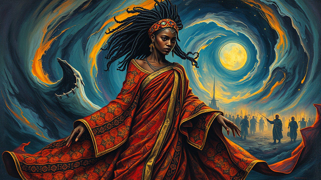 Eerie African Woman in Dark Fantasy, Impasto Style