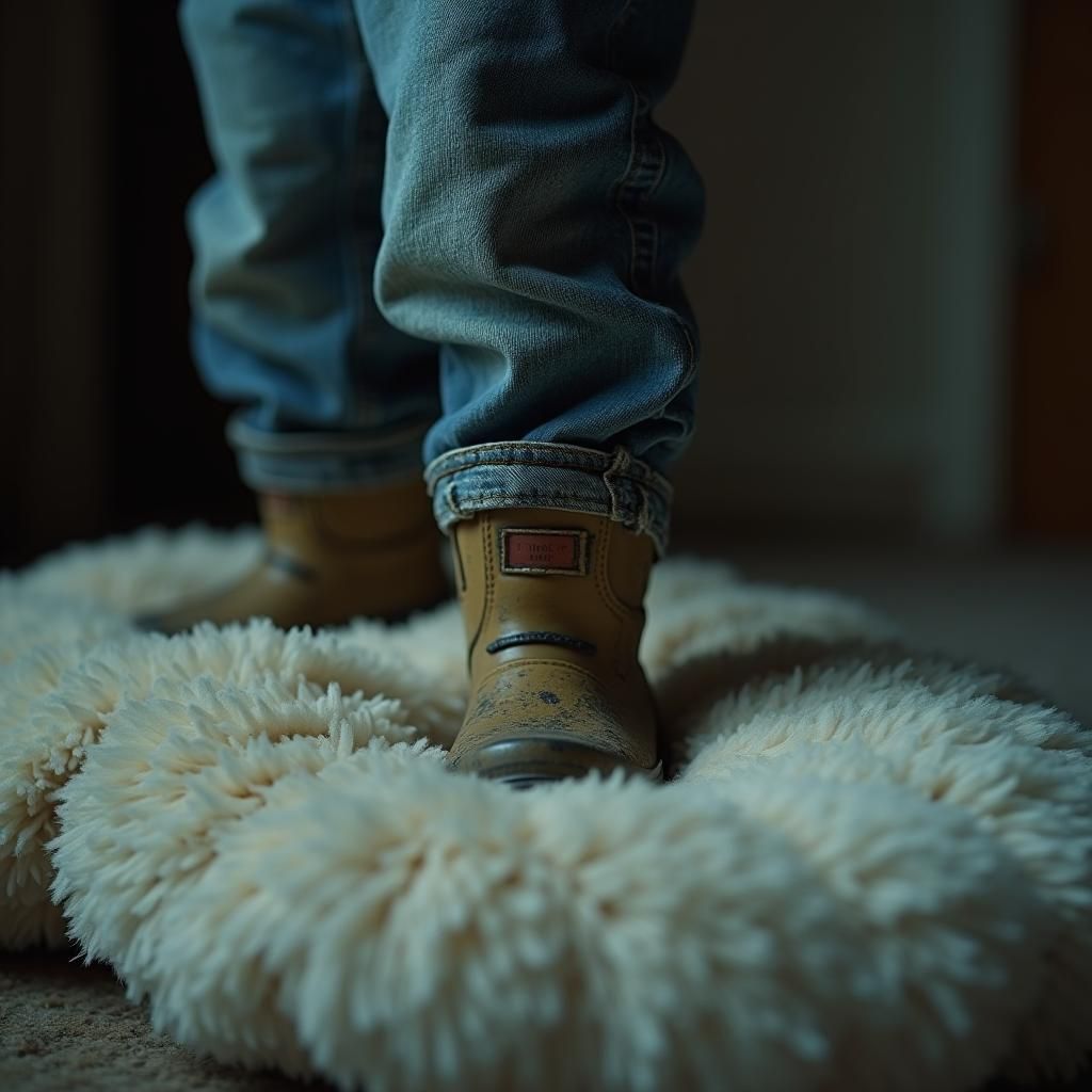 Girl Steps on Pillow: Cinematic Film Still