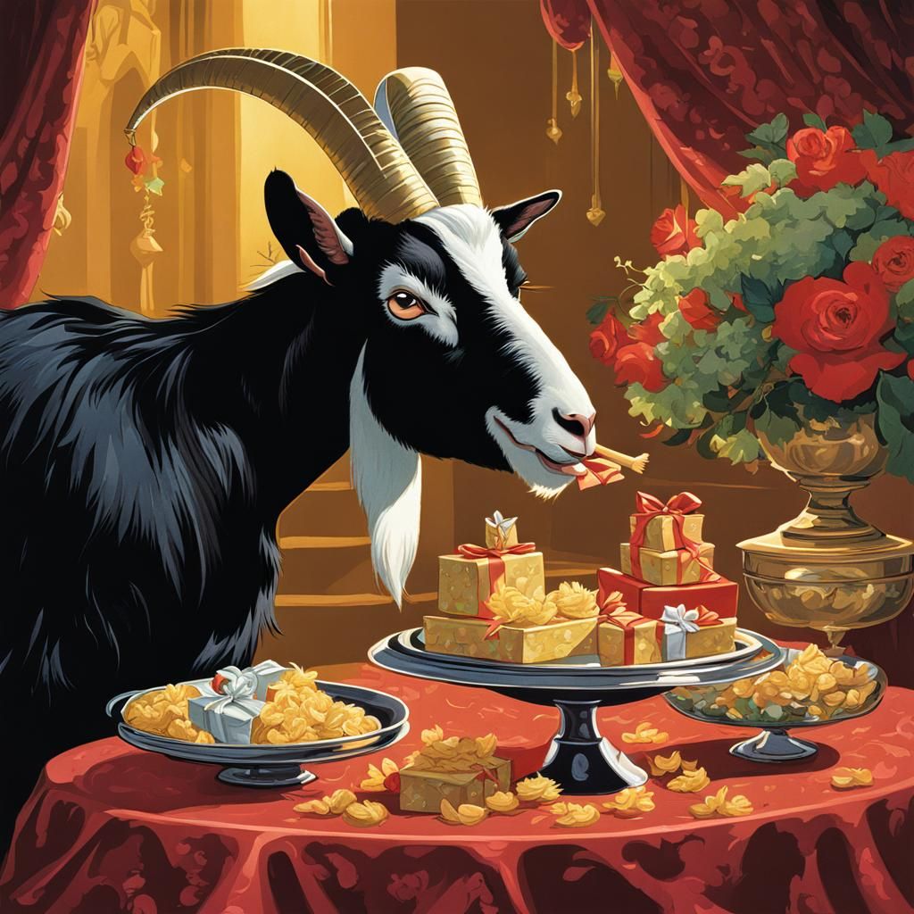 Black Goat's Wedding Feast: A Cartoon Illustration