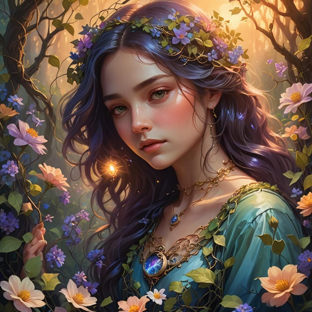 Enchanting Woman in Mystical Forest Concept Art