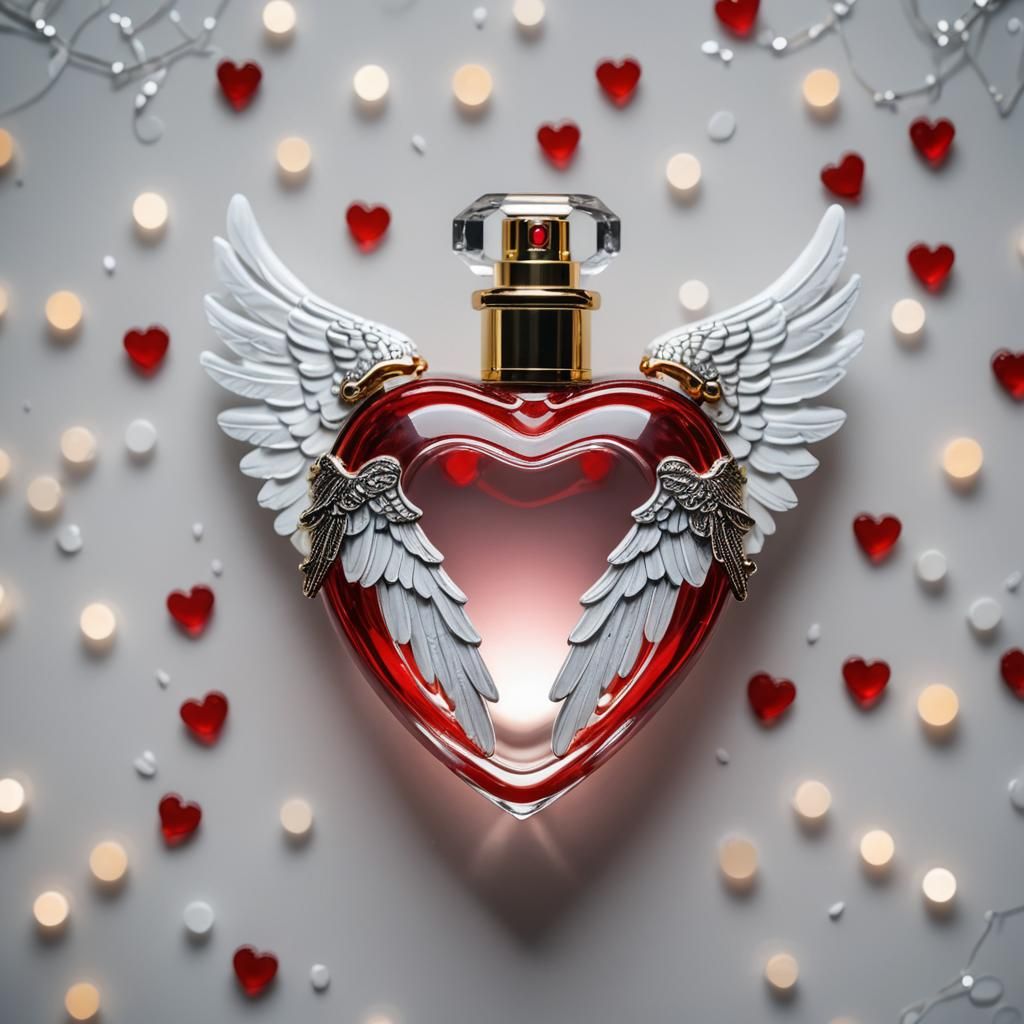 Heart Perfume Bottle with Angel Wings