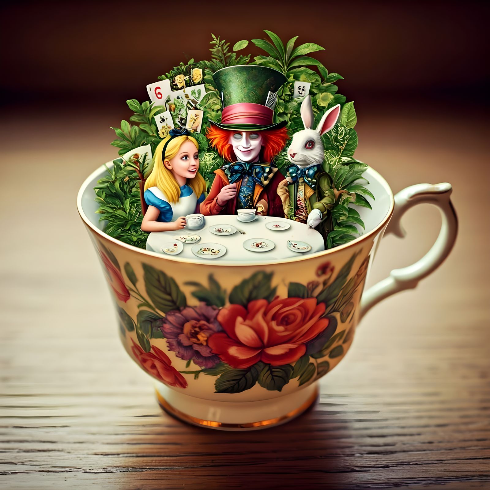 Surreal Alice in Wonderland Tea Party Double Exposure