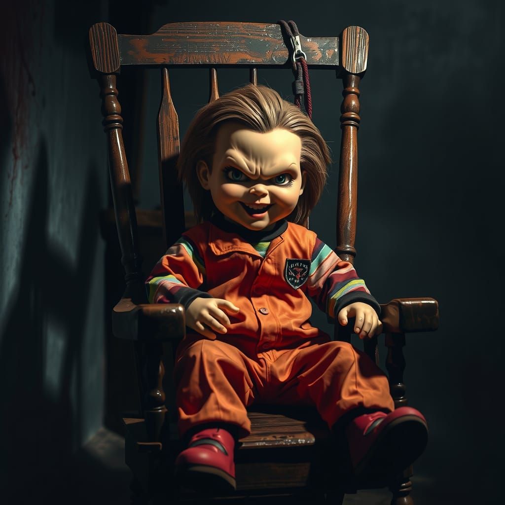 Menacing Chucky Doll in Eerie Shadows