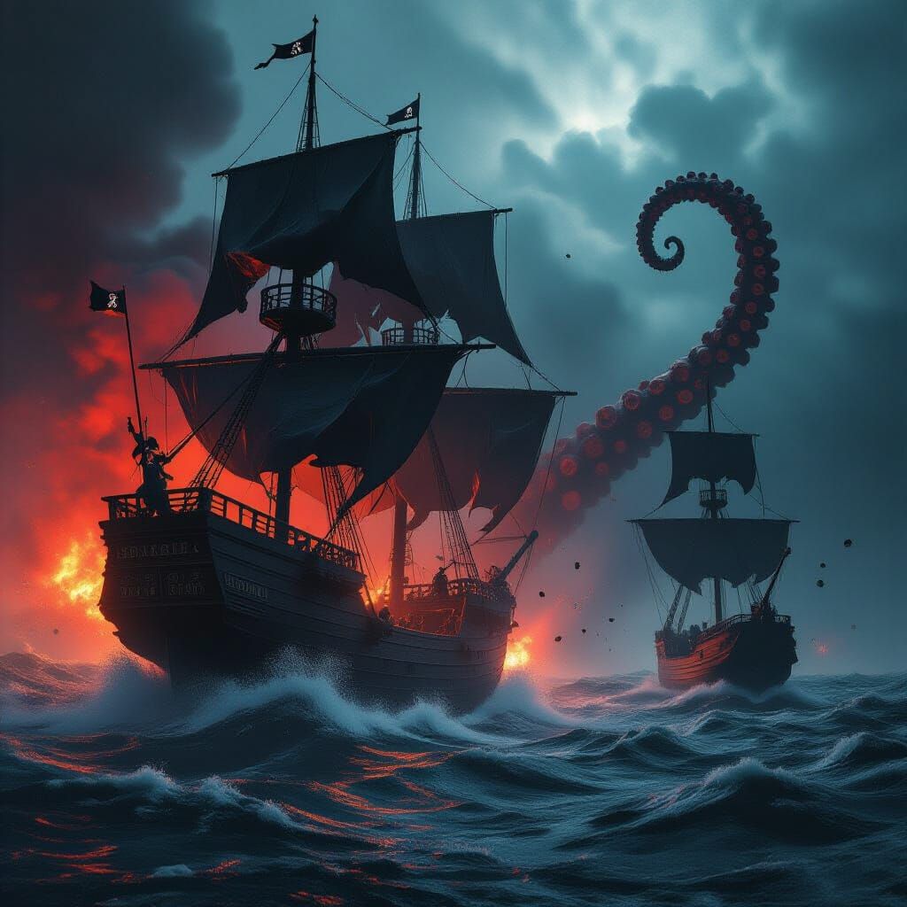 Ghost Pirate Ship Attack in Stormy Seas