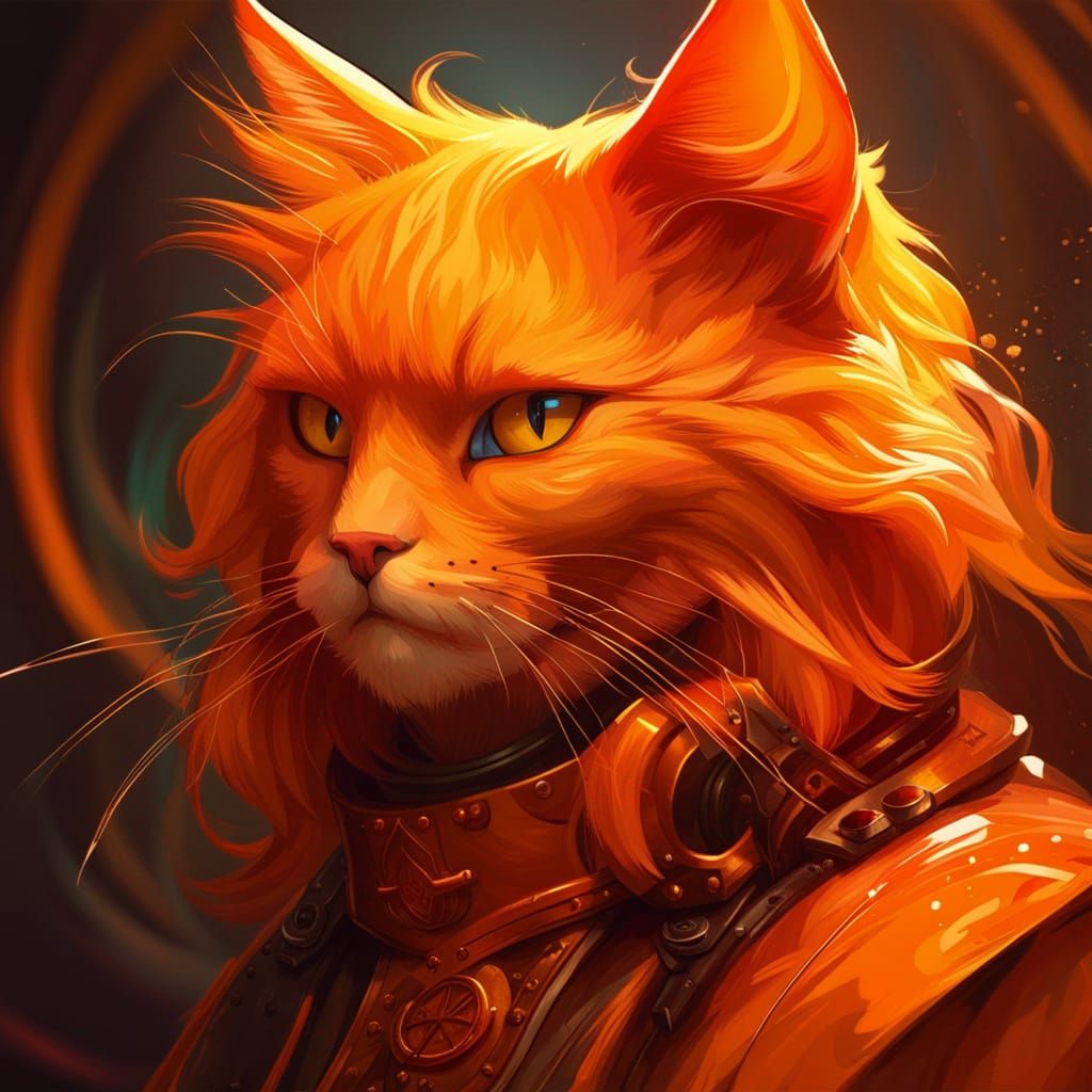 Fantastical Orange Tabby Cat: Detailed Fantasy Concept Art