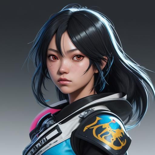 Anime Schoolgirl Battles with Sword in Graffiti Art