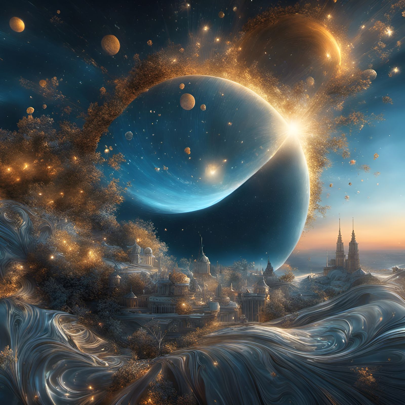 Dreamlike Abstract Illusion with Radiant Light Rays