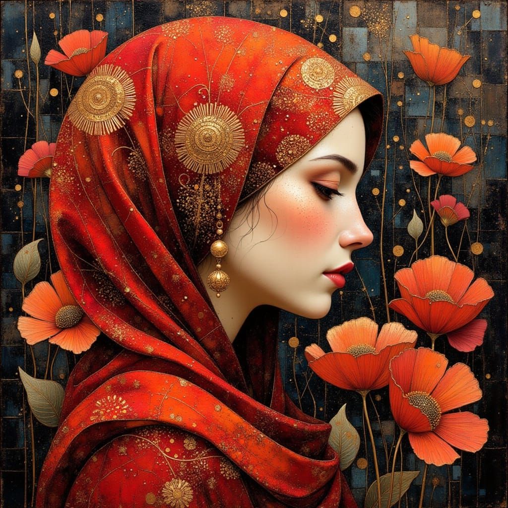 Art Nouveau Woman with Poppies