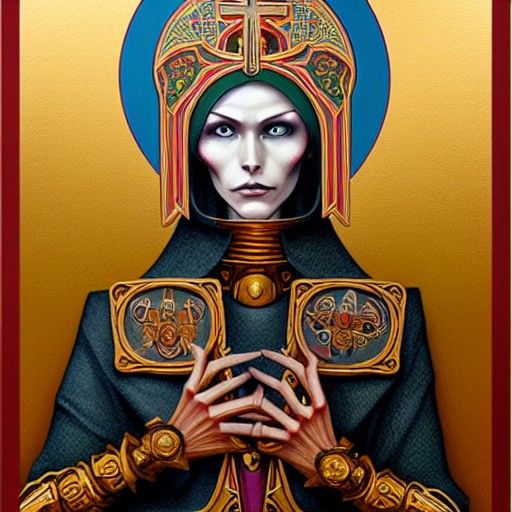 Ornate Icon of Cybernetic Tech-Priest in Orthodox Style
