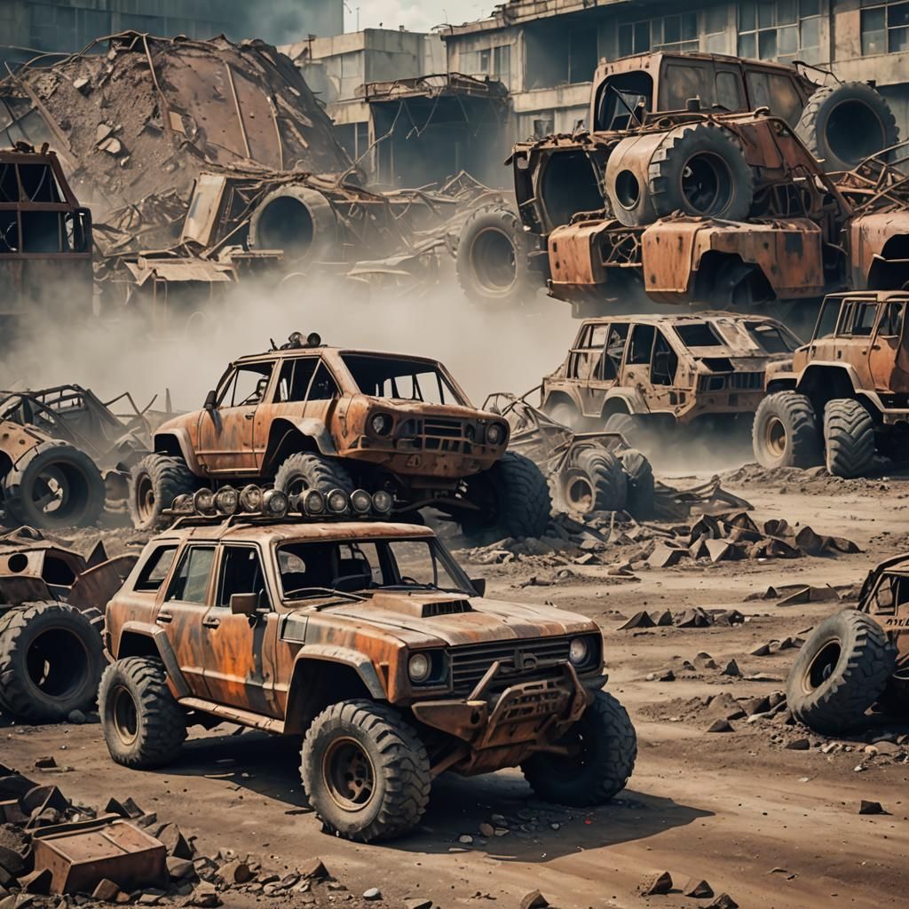 Post-Apocalyptic Demolition Car with Roll Cage