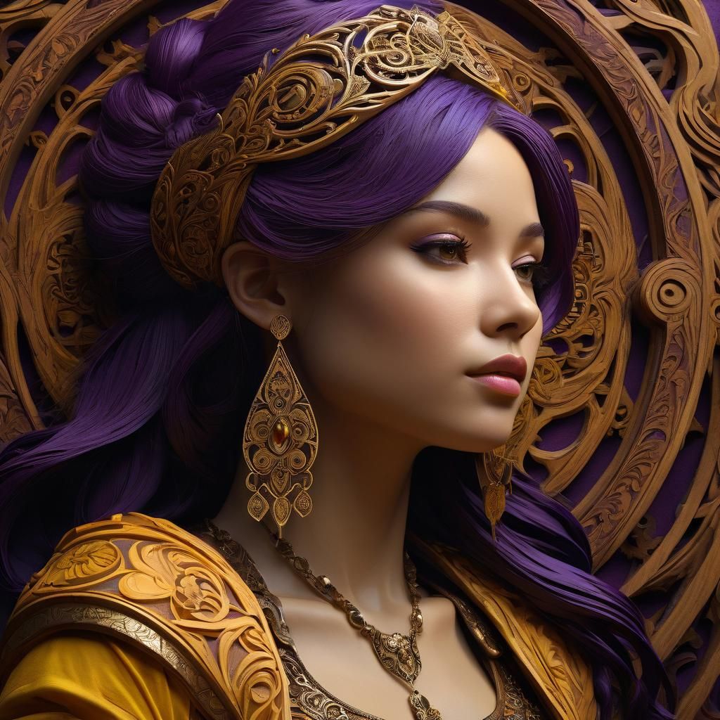 Ornate Wooden Woman in Dark Fantasy Style