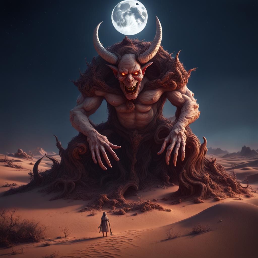 Gluttony Demon Under Desert Moon: Fantasy Concept Art