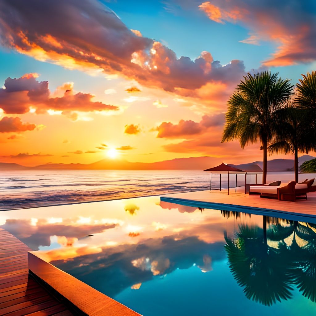 Ocean View Sundown in Neo-Impressionist Style