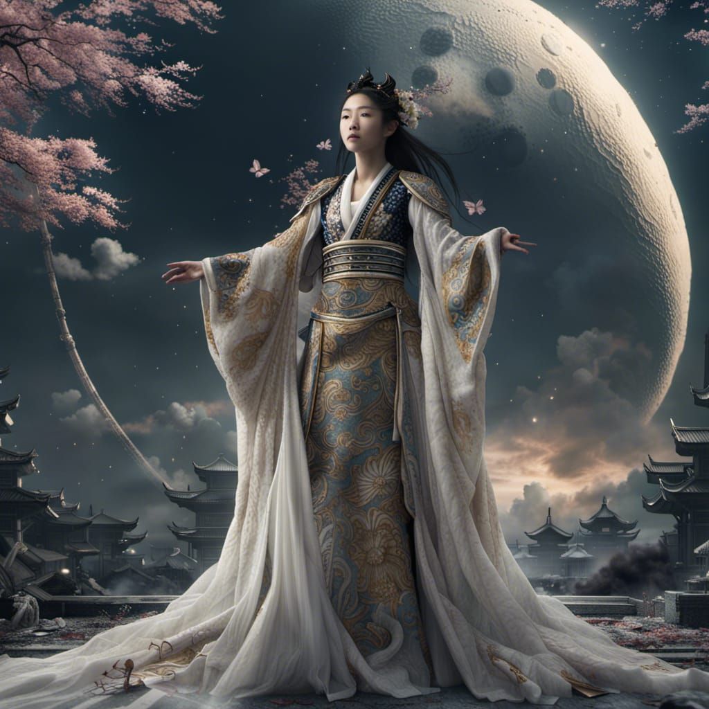 Japanese Moon Goddess Digital Matte Painting