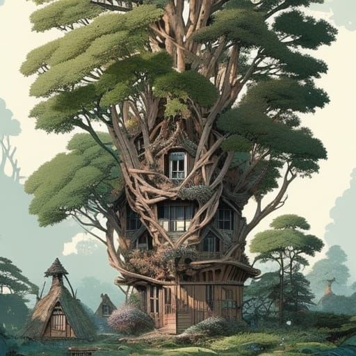 Forest Hut in Tree: Solarpunk Victorian Architecture