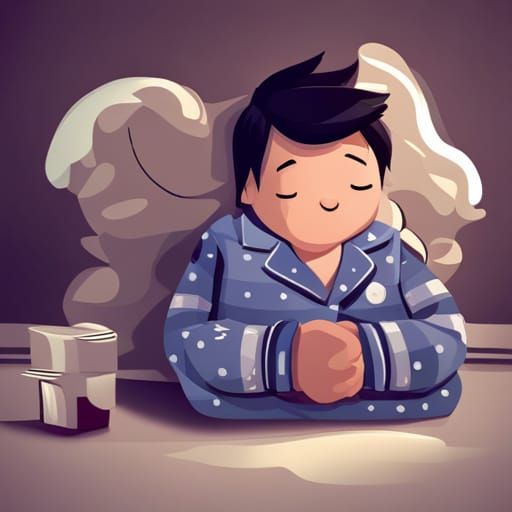 Cartoon Character in Pajamas Happily Napping
