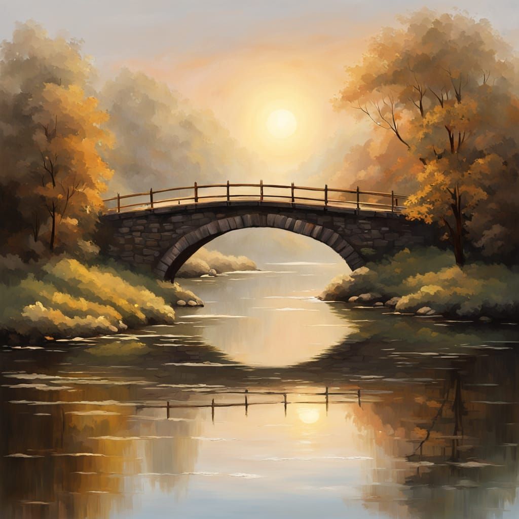 Romantic Landscape: Bridge Over Calm Water