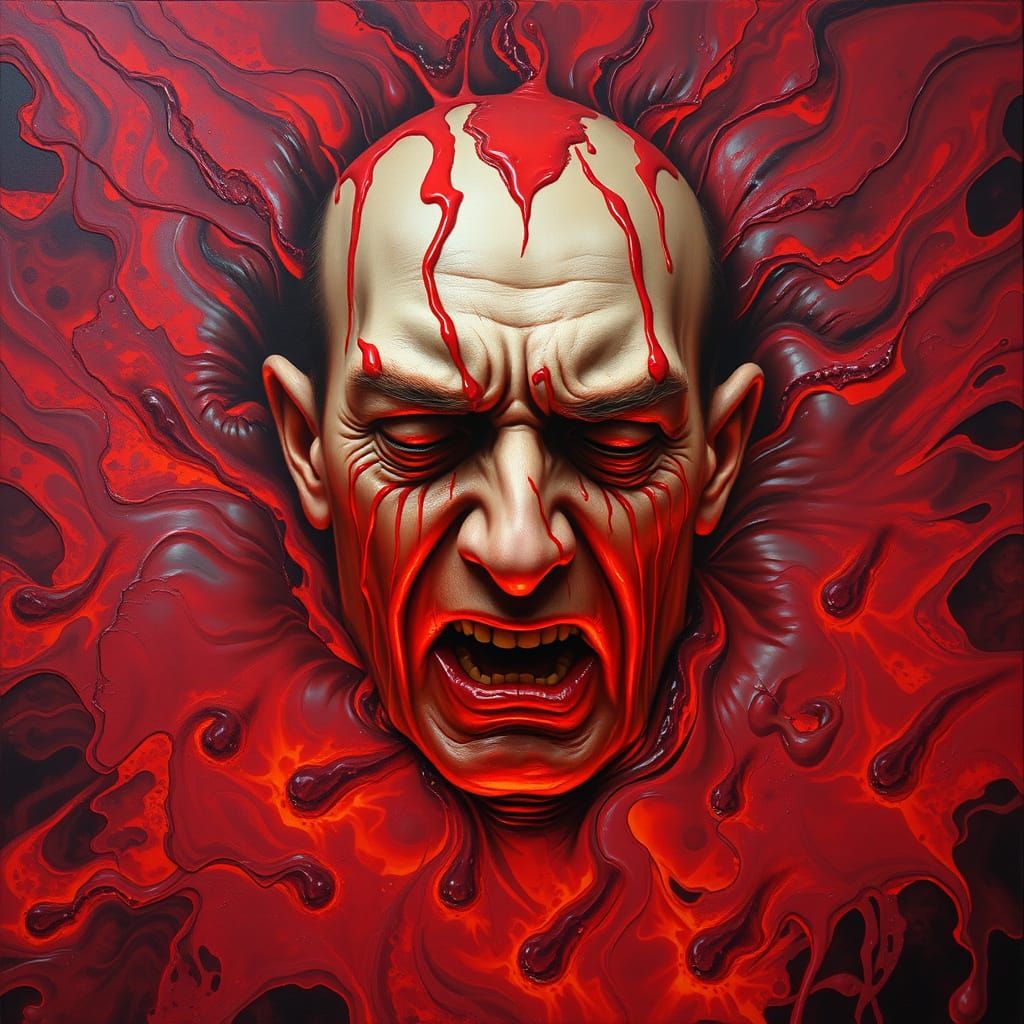 Hyper-Realistic Portrait of a Man Melting into Lava