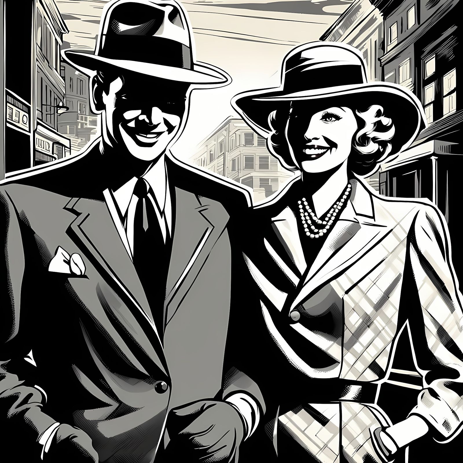 Film Noir Comic Strip of a Happy Couple