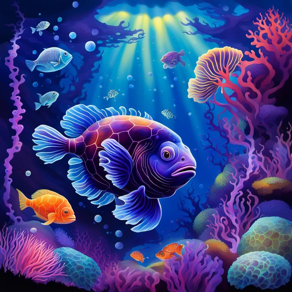 Underwater Bioluminescent Life in a Vibrant Seascape