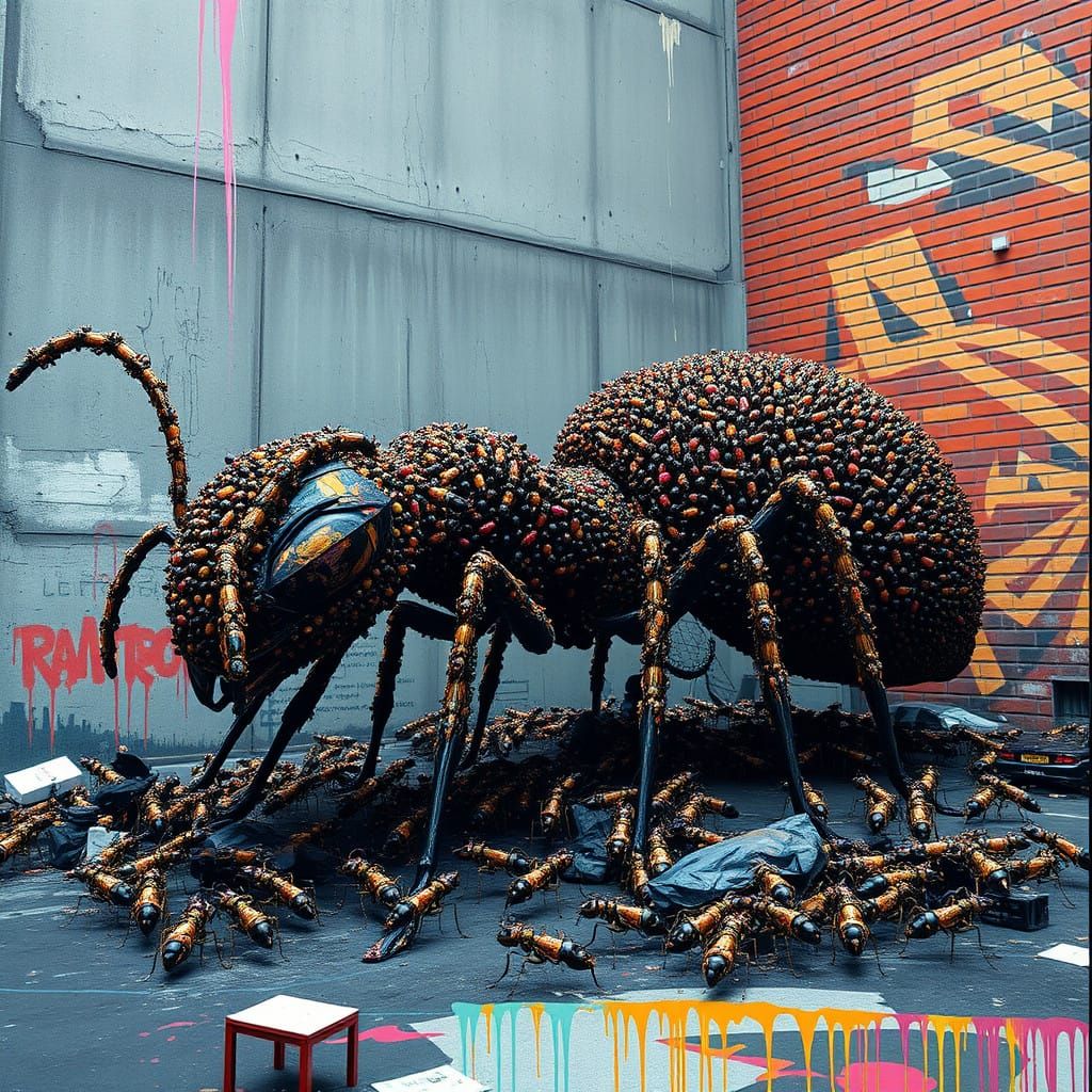 Colossal Urban Ant Sculpture in Vibrant Graffiti Style