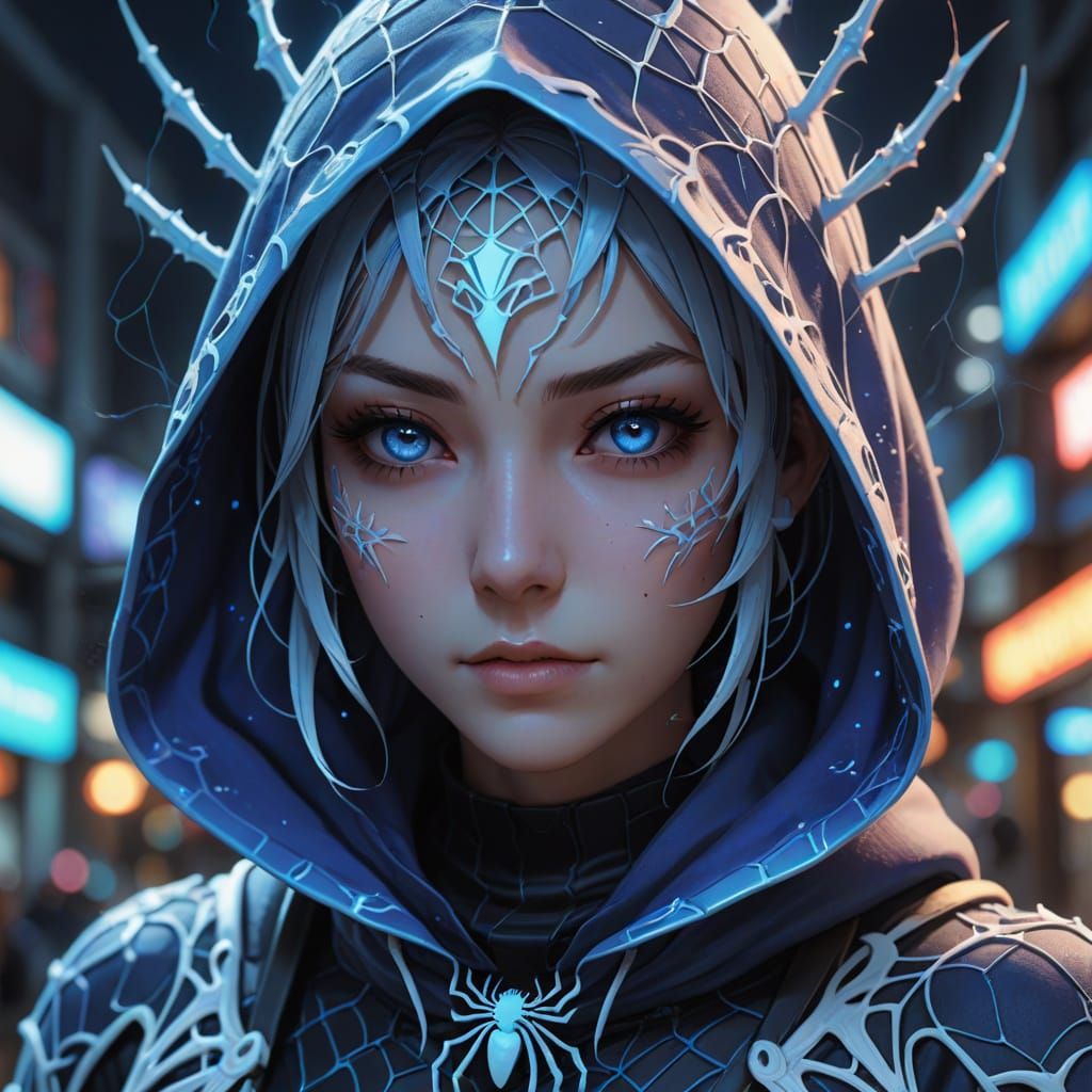 Anime Girl with Ghost Spider Hood in 3D