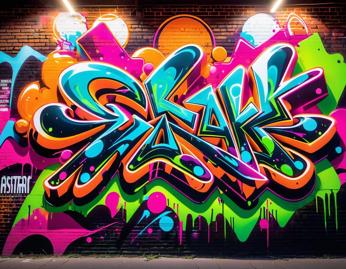 Vibrant Neon Graffiti Street Art Mural