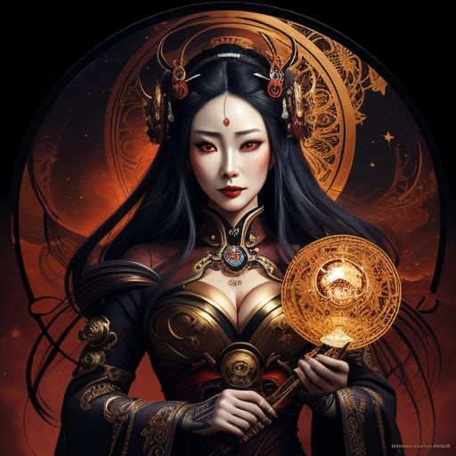 Biomechanical Geisha in Art Nouveau Style