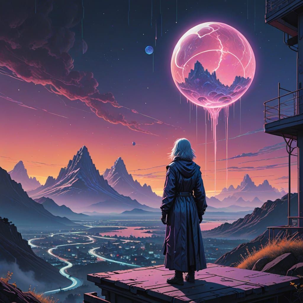 A girl in a vaporwave land